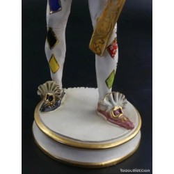 Figura Arlequín de Porcelana Italiana - Escultura Decorativa Capodimonte 33x11cm