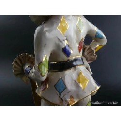 Figura Arlequín de Porcelana Italiana - Escultura Decorativa Capodimonte 33x11cm