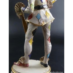 Figura Arlequín de Porcelana Italiana - Escultura Decorativa Capodimonte 33x11cm
