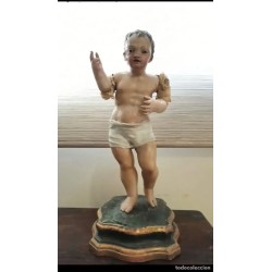Niño Jesús Antiguo Talla Cedro Siglo XVIII - Escultura Religiosa Colonial Peana Posterior