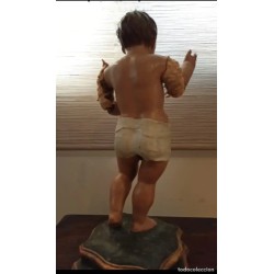 Niño Jesús Antiguo Talla Cedro Siglo XVIII - Escultura Religiosa Colonial Peana Posterior