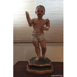 Niño Jesús Antiguo Talla Cedro Siglo XVIII - Escultura Religiosa Colonial Peana Posterior