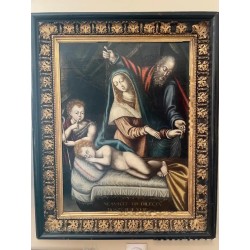 Óleo Sagrada Familia con San Juanito - Escuela Española Siglo XVII Marco Dorado