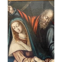 Óleo Sagrada Familia con San Juanito - Escuela Española Siglo XVII Marco Dorado