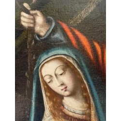Óleo Sagrada Familia con San Juanito - Escuela Española Siglo XVII Marco Dorado
