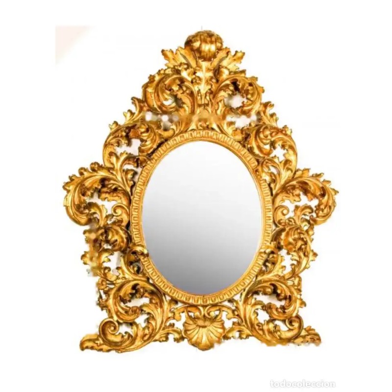 Gran Espejo Cornucopia Dorado Siglo XIX - Estilo Rococó Tallado Barroco 130cm