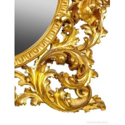 Gran Espejo Cornucopia Dorado Siglo XIX - Estilo Rococó Tallado Barroco 130cm