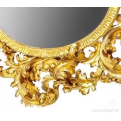 Gran Espejo Cornucopia Dorado Siglo XIX - Estilo Rococó Tallado Barroco 130cm