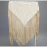 Mantón de Manila Bordado en Seda Marfil - Flecos Largos con Motivos Florales Vintage