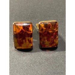 Gemelos Rectangulares de Oro con Ámbar Natural - Elegantes Accesorios Masculinos