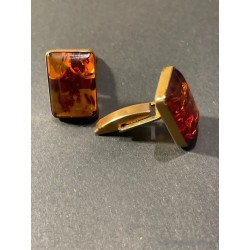 Gemelos Rectangulares de Oro con Ámbar Natural - Elegantes Accesorios Masculinos