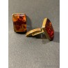 Gemelos Rectangulares de Oro con Ámbar Natural - Elegantes Accesorios Masculinos