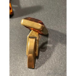 Gemelos Rectangulares de Oro con Ámbar Natural - Elegantes Accesorios Masculinos