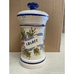 Albarelo Vintage de Cerámica - Bote de Farmacia Arabis con Decoración Floral