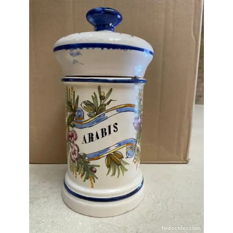 Albarelo Vintage de Cerámica - Bote de Farmacia Arabis con Decoración Floral Albarelo Vintage de Cerámica - Bote de Farmacia Arabis con Decoración Floral