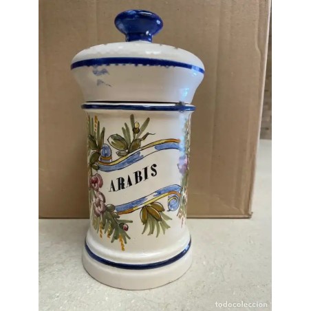 Albarelo Vintage de Cerámica - Bote de Farmacia Arabis con Decoración Floral