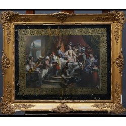 ESCUELA FRANCESA DE MEDIADOS DEL SIGLO XIX. “Sancho es perseguido por los galopines de cocina”.