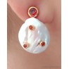 Pendientes Elegantes de Perla Natural con Cristales Rojos y Baño de Oro - Joyería
