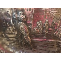 Pareja de bandejas de plata con escenas grabadas - 80 cm X 54 cm