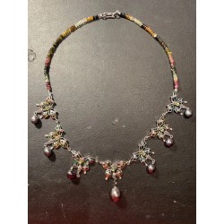 Gargantilla de plata con turnalinas y perlas