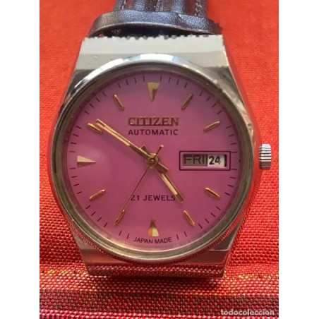 Reloj Citizen Automatic Vintage Esfera Rosa - 21 Jewels con Día y Fecha Funcional