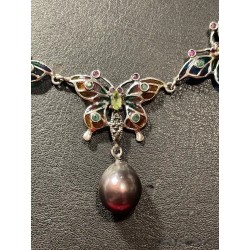 Gargantilla de plata con turnalinas y perlas