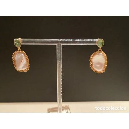 Pendientes Artesanales con Perlas Barrocas y Olivinas - Plata Bañada en Oro
