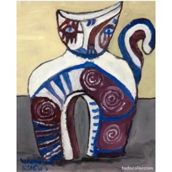 VLADIMIR KSIESKI (Londres, 1944). ”Gato gordo II”. Óleo sobre cartón duro.