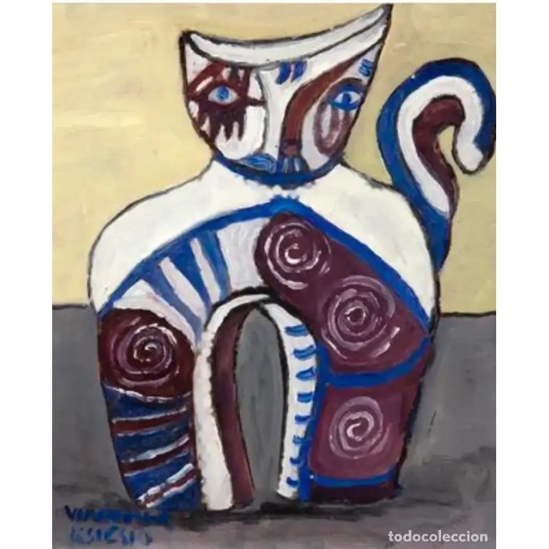 VLADIMIR KSIESKI (Londres, 1944). ”Gato gordo II”. Óleo sobre cartón duro.
