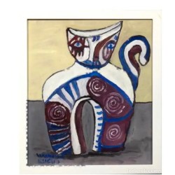 VLADIMIR KSIESKI (Londres, 1944). ”Gato gordo II”. Óleo sobre cartón duro.