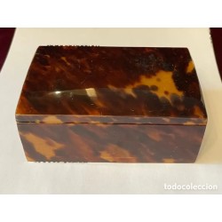 Caja Antigua de Madera con Placas de Símil Carey - Joyero Vintage 12.5x8.5x5cm