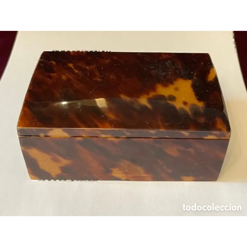 Caja Antigua de Madera con Placas de Símil Carey - Joyero Vintage 12.5x8.5x5cm