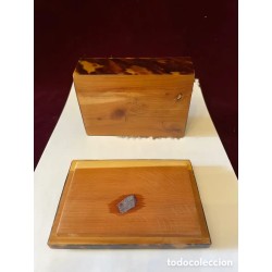Caja Antigua de Madera con Placas de Símil Carey - Joyero Vintage 12.5x8.5x5cm