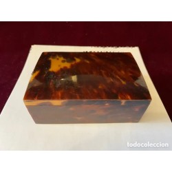 Caja Antigua de Madera con Placas de Símil Carey - Joyero Vintage 12.5x8.5x5cm