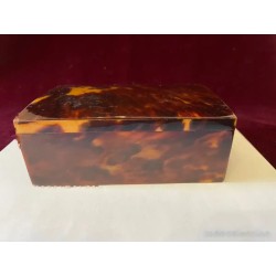 Caja Antigua de Madera con Placas de Símil Carey - Joyero Vintage 12.5x8.5x5cm