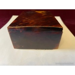Caja Antigua de Madera con Placas de Símil Carey - Joyero Vintage 12.5x8.5x5cm