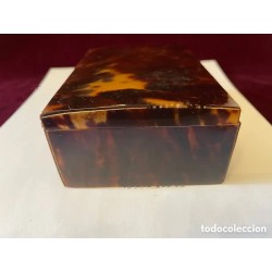 Caja Antigua de Madera con Placas de Símil Carey - Joyero Vintage 12.5x8.5x5cm