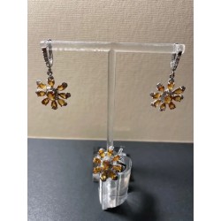 Conjunto de Plata con Citrinos Amarillos - Pendientes, Anillo y Colgante Floral