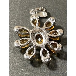 Conjunto de Plata con Citrinos Amarillos - Pendientes, Anillo y Colgante Floral