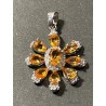 Conjunto de Plata con Citrinos Amarillos - Pendientes, Anillo y Colgante Floral