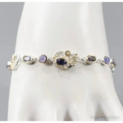 Pulsera de plata con piedras de iolita natural - Joya elegante