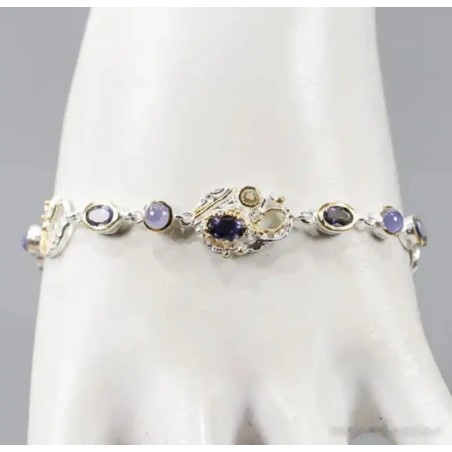 Pulsera de plata con piedras de iolita natural - Joya elegante