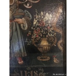 Óleo Niño Jesús Pasionario Siglo XVII - Pintura Religiosa Marco Dorado Antigua