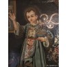 Óleo Niño Jesús Pasionario Siglo XVII - Pintura Religiosa Marco Dorado Antigua