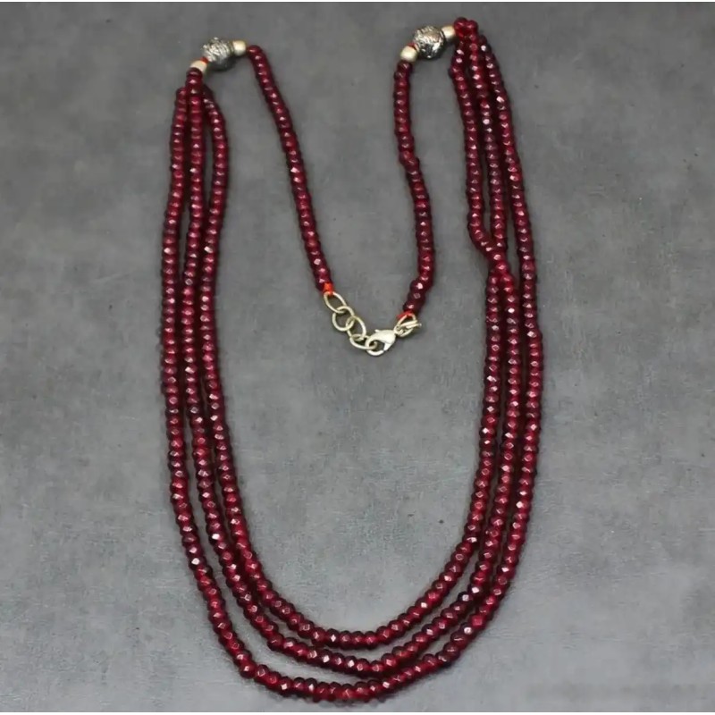 Collar Triple de Rubí Natural Facetado - Gargantilla 184CT Piedras Preciosas