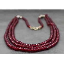 Collar Triple de Rubí Natural Facetado - Gargantilla 184CT Piedras Preciosas