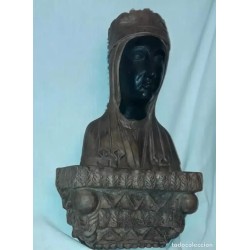 Busto Antiguo Virgen de Montserrat - Escultura Terracota La Moreneta Años 50-60