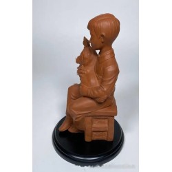Escultura Terracota Niño con Perro - Figura Decorativa Vintage Siglo XX