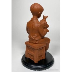 Escultura Terracota Niño con Perro - Figura Decorativa Vintage Siglo XX