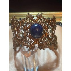Brazalete Vintage de Plata Calada con Lapislázuli - Diseño Barroco Intrincado